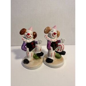 Vintage Flambro Taiwan Pair Ceramic Clown Figurines Musical Circus Retro 1980s